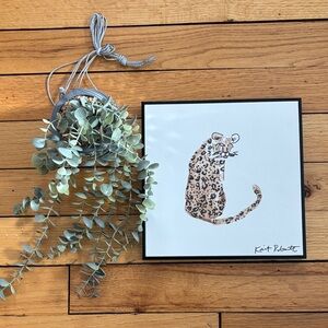 Leopard Art Print with Black Frame & Disco ball hanging plant!